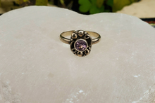 Load image into Gallery viewer, Ornamental Floral Ring with Natural Round Amethyst Sterling Silver