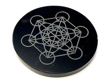 Load image into Gallery viewer, Metatron Etched Obsidian Crystal Charging Plate
