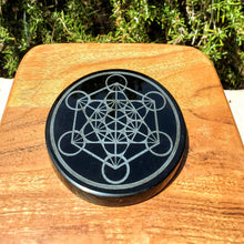 Load image into Gallery viewer, Metatron Etched Obsidian Crystal Charging Plate