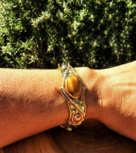 Load image into Gallery viewer, Mixed Metal and Tiger Eye Stone Cuff Bracelet