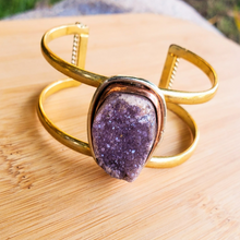 Load image into Gallery viewer, Brass Amethyst Druzy Adjustable Cuff