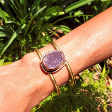 Load image into Gallery viewer, Brass Amethyst Druzy Adjustable Cuff