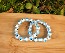 Load image into Gallery viewer, Evil Eye Glass Bead Stretch Bracelet White