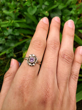 Load image into Gallery viewer, Ornamental Floral Ring with Natural Round Amethyst Sterling Silver