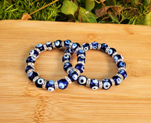 Load image into Gallery viewer, Evil Eye Glass Bead Stretch Bracelet Blue
